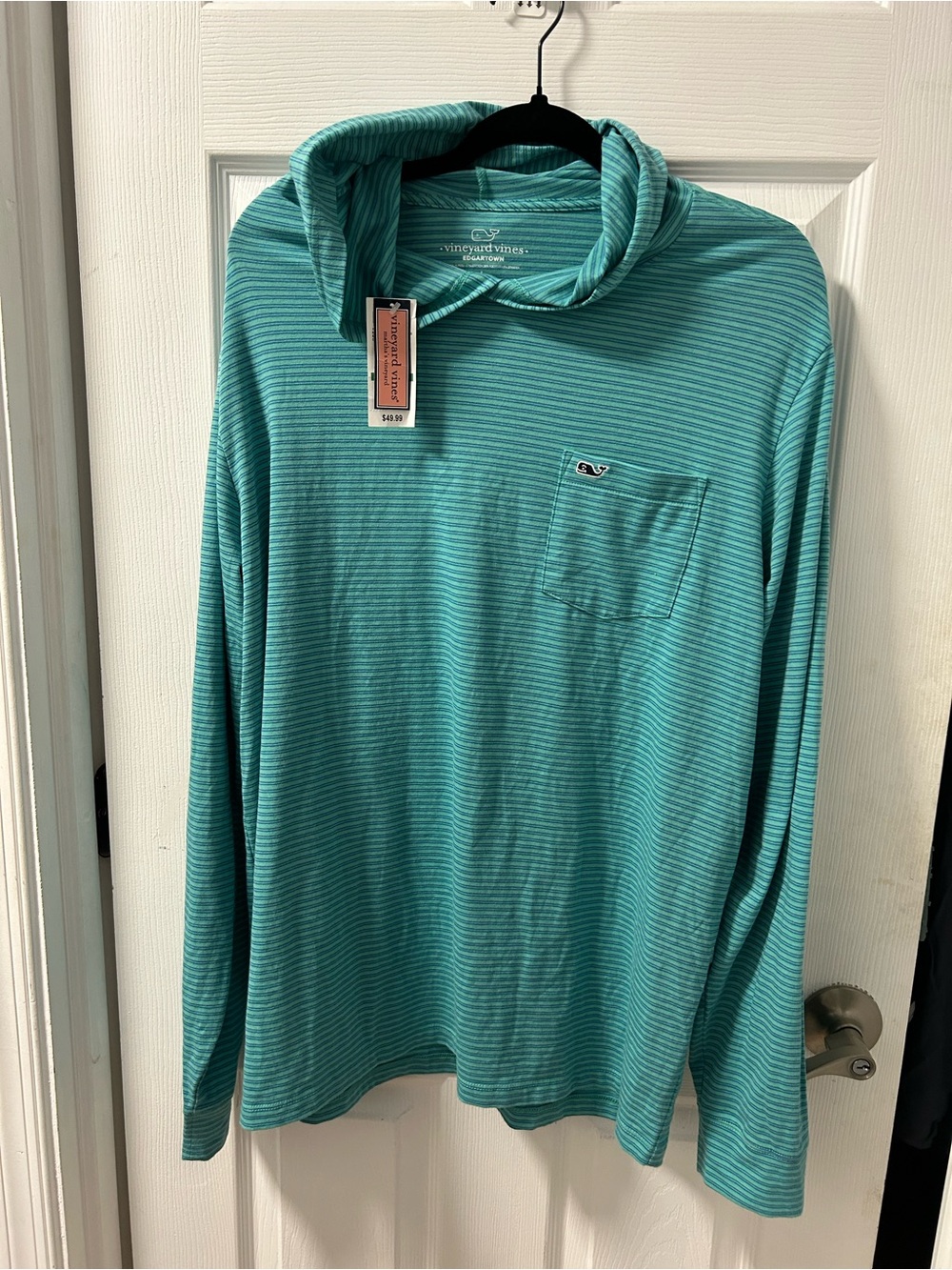 Vineyard Vines Teal Striped Hooded Long sleeve edgarton large NWT